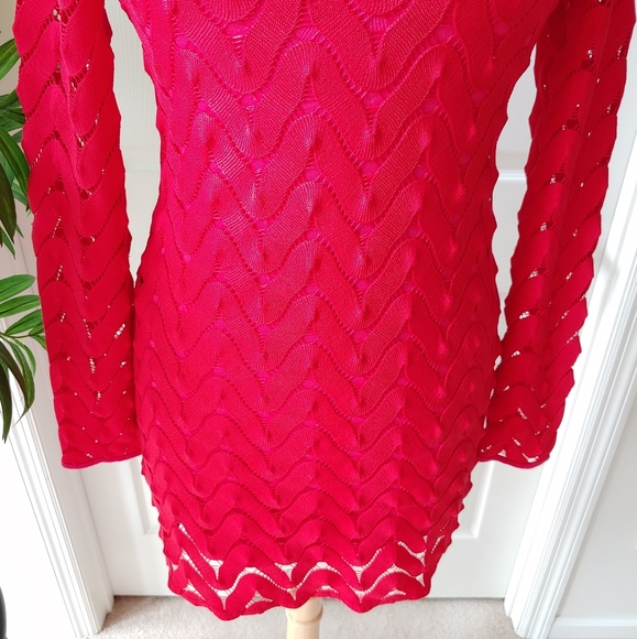 Free People Long Sleeve Scoop Cutout Back Lace Crochet Fitted Dress Pink M - Picture 4 of 8